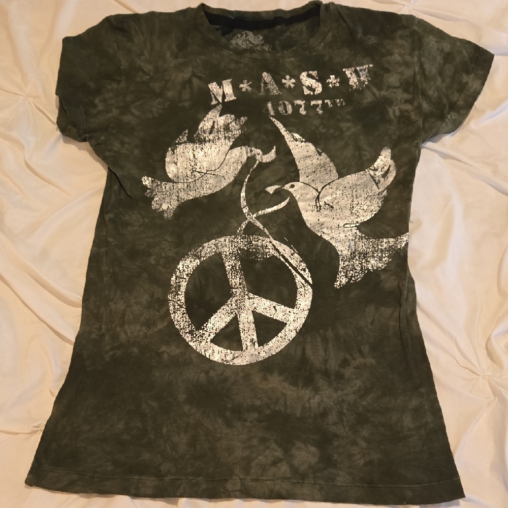 Womens' Olive Tie-Dye Peace Dove Graphic Short Sleeve Tee